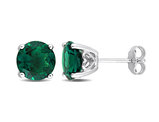3.70 Carat (ctw) Lab-Created Emerald Solitaire Stud Earrings in Sterling Silver (6mm)